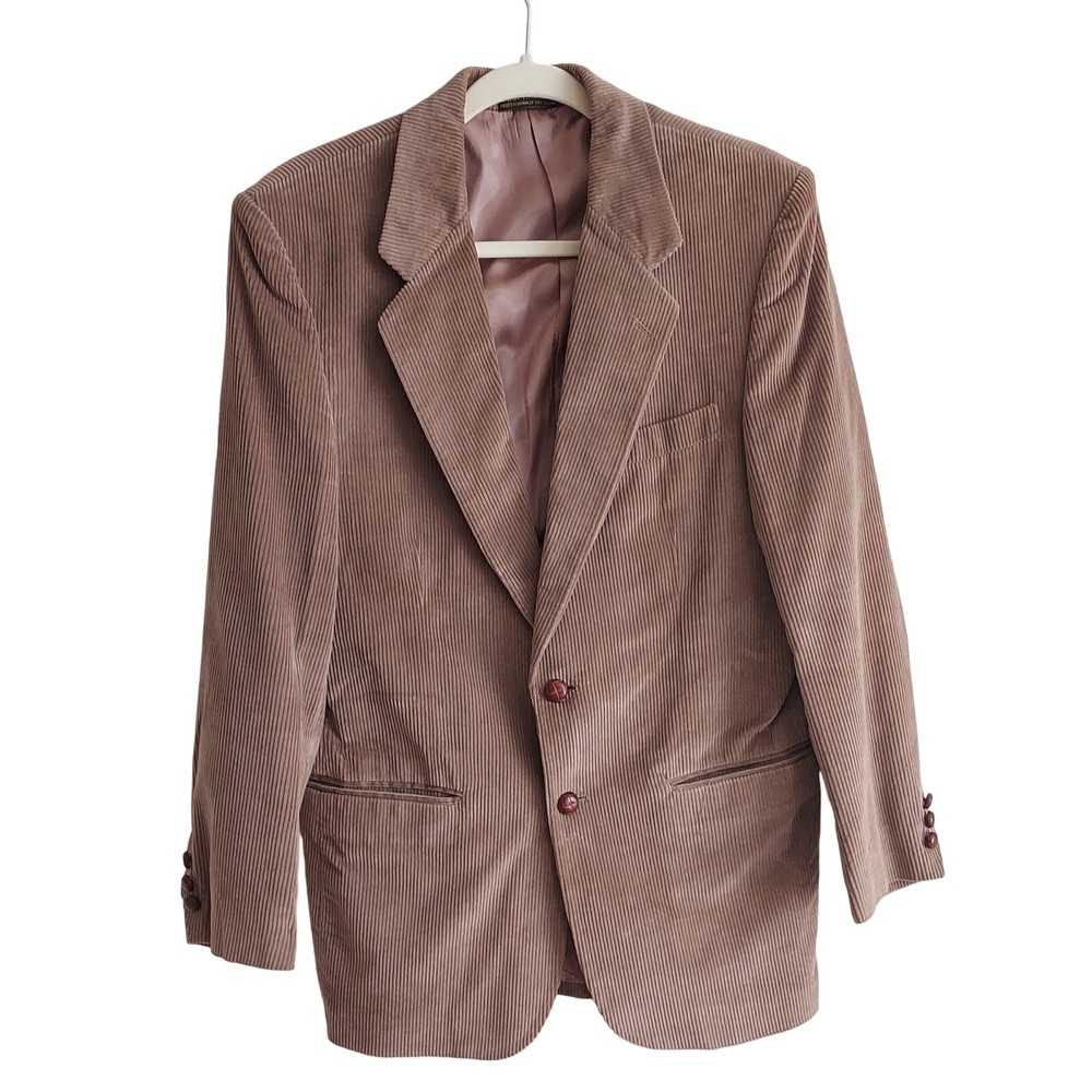 Mens Thomas Hill Ltd‎ Corduroy Blazer Jacket Brown Size L Vintage Hand Tailored